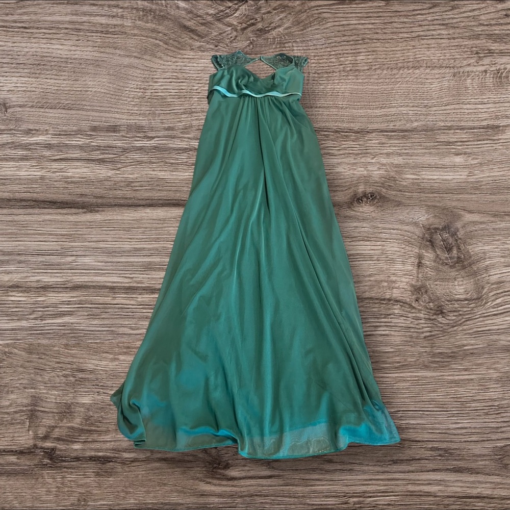 David’s Bridal Green Maxi Empire Waist Formal Lace Accents Size 4